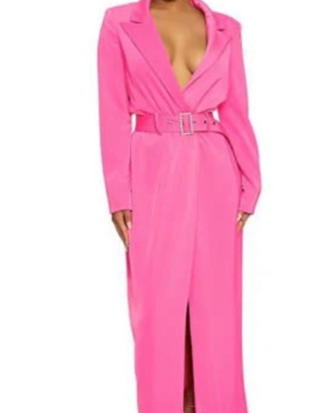 naked wardrobe Hot Pink Plunge Belted Maxi Dress